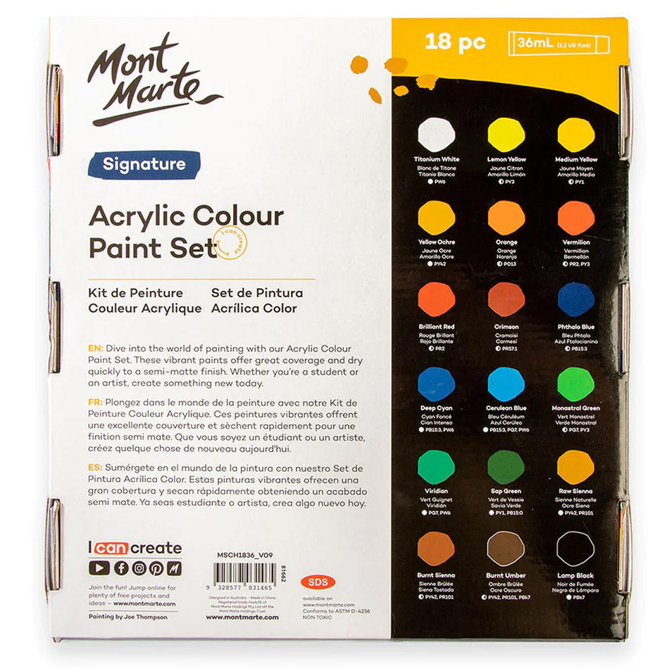 MSCH1836 Acrylic Colour Paint Set - 36ml Set of 18