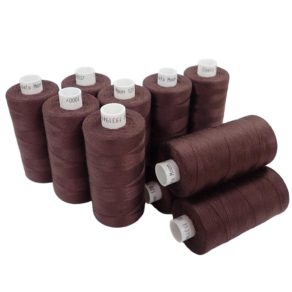 Brown Spun Polyester Sewing Thread - 1000M, Set of 10