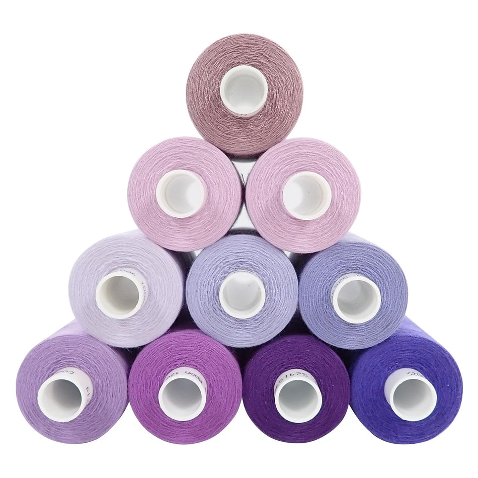 Assorted Purples Spun Polyester Sewing Thread - 1000M, Set of 10