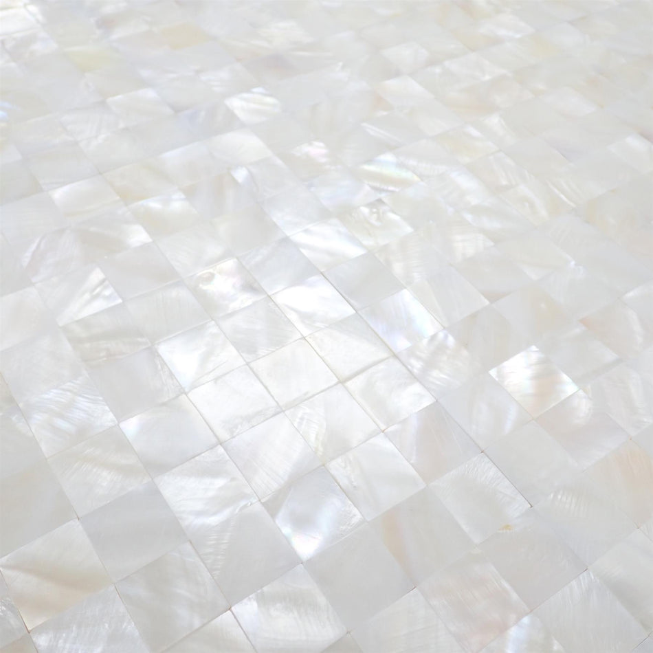White Mother of Pearl Gapless Square Mosaic Tile - 300x300mm, Self-Adhesive Backing
