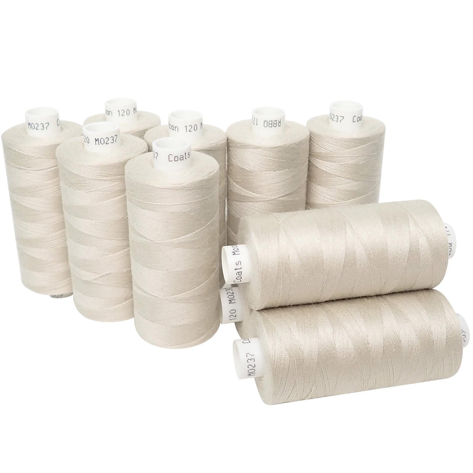 M023910 Cream Spun Polyester Sewing Thread - 1000M, Pack of 10