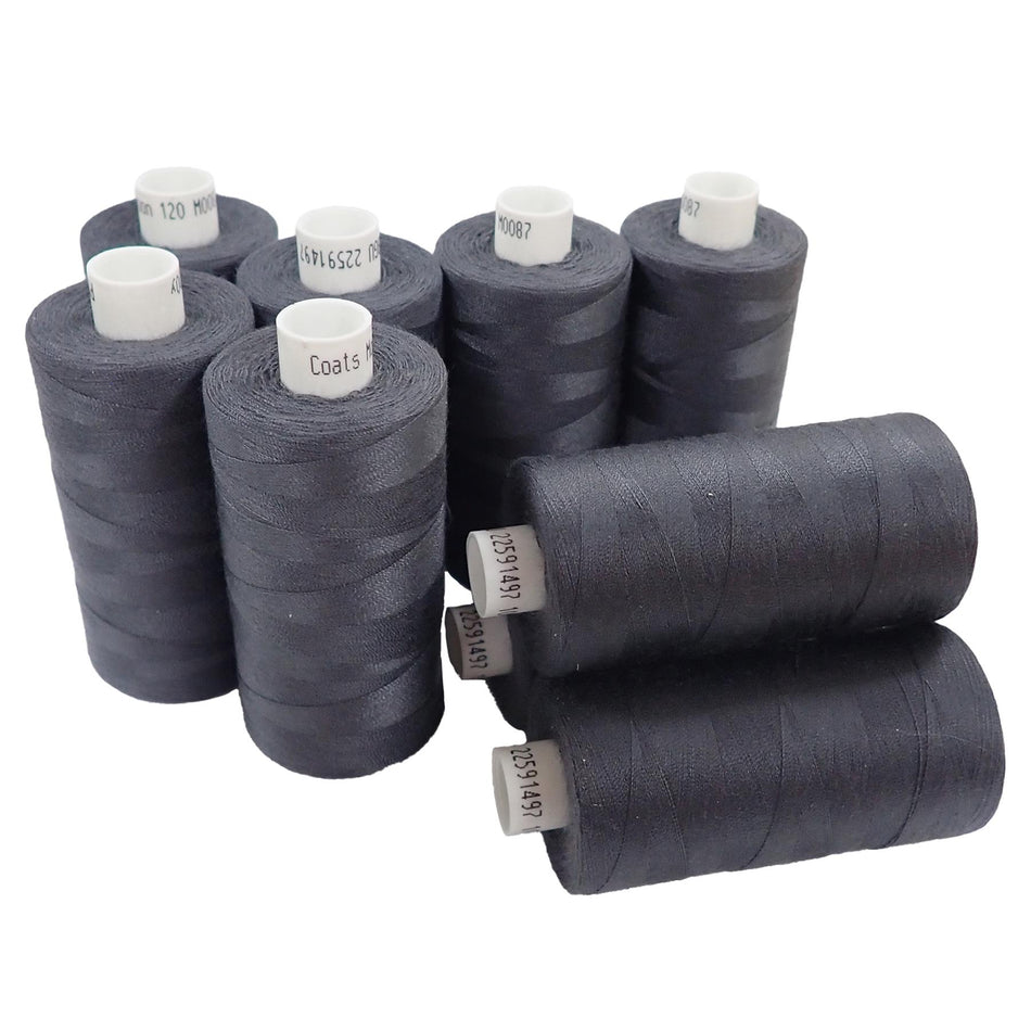 M008710 Charcoal Spun Polyester Sewing Thread - 1000M, Pack of 10