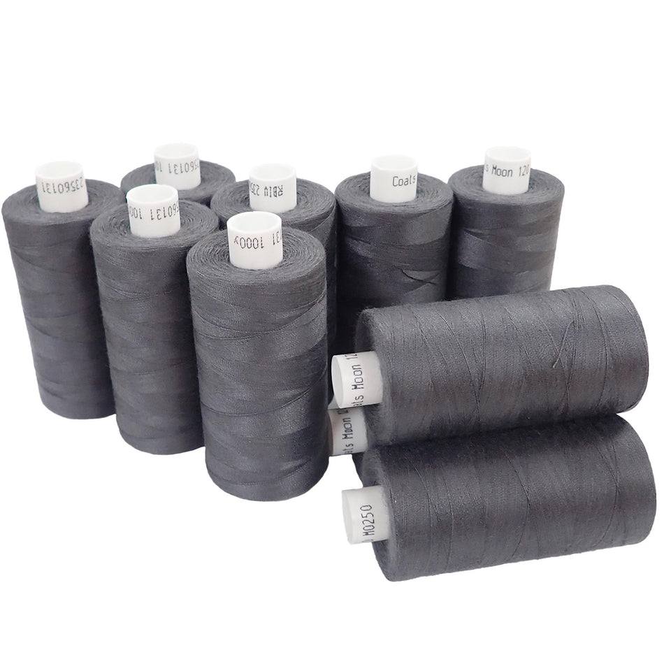 M025010 School Grey Spun Polyester Sewing Thread - 1000M, Pack of 10