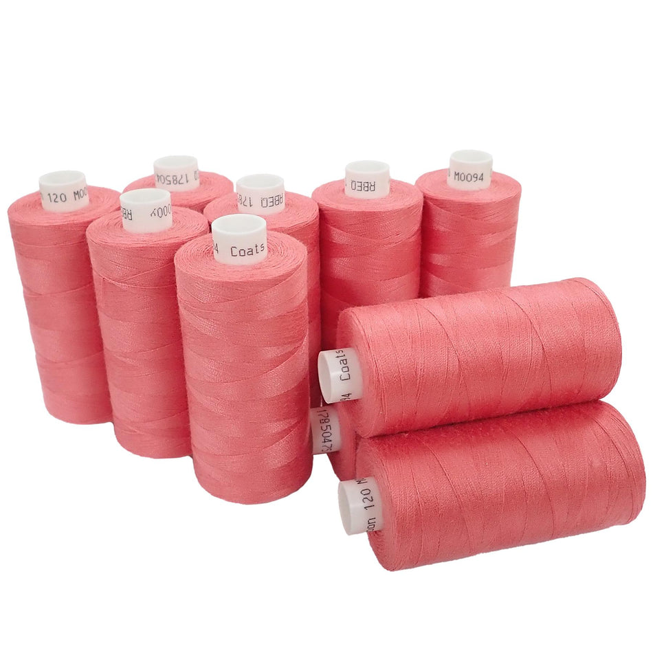 M009410 Coral Spun Polyester Sewing Thread - 1000M, Pack of 10