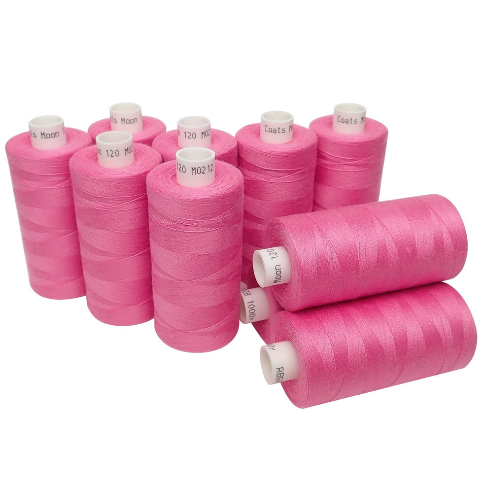 M021210 Hot Pink Spun Polyester Sewing Thread - 1000M, Pack of 10