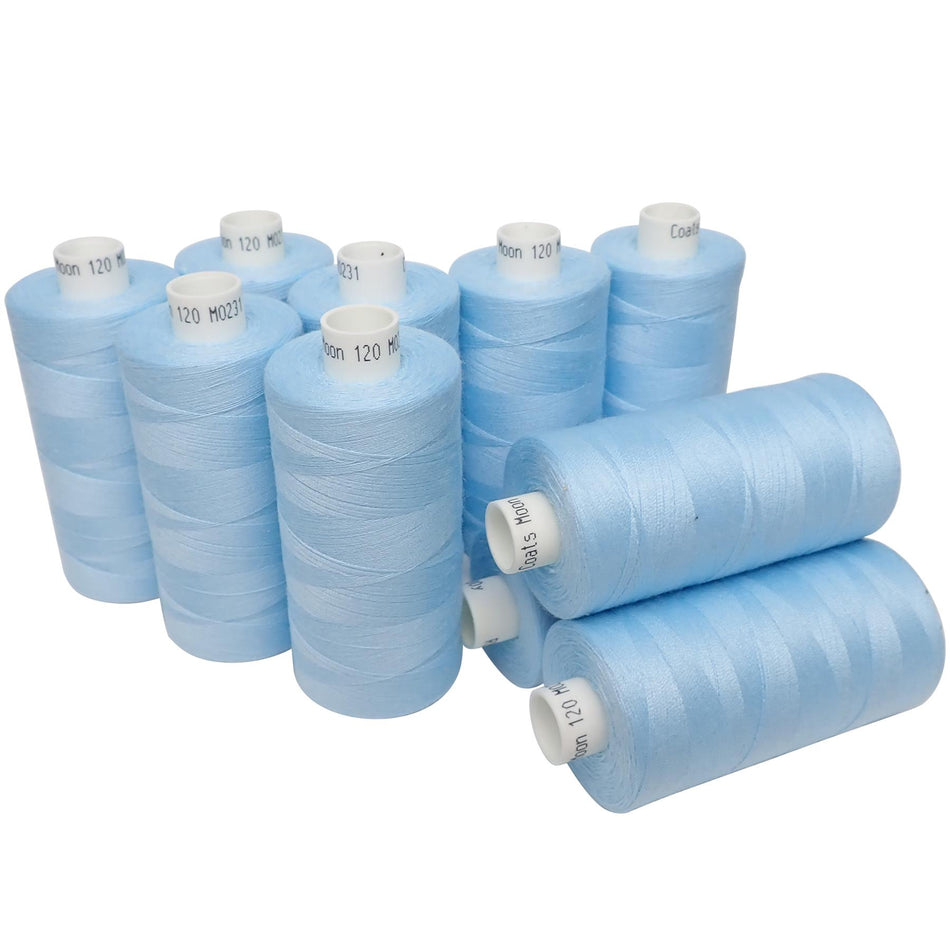 M023110 Light Blue Spun Polyester Sewing Thread - 1000M, Pack of 10