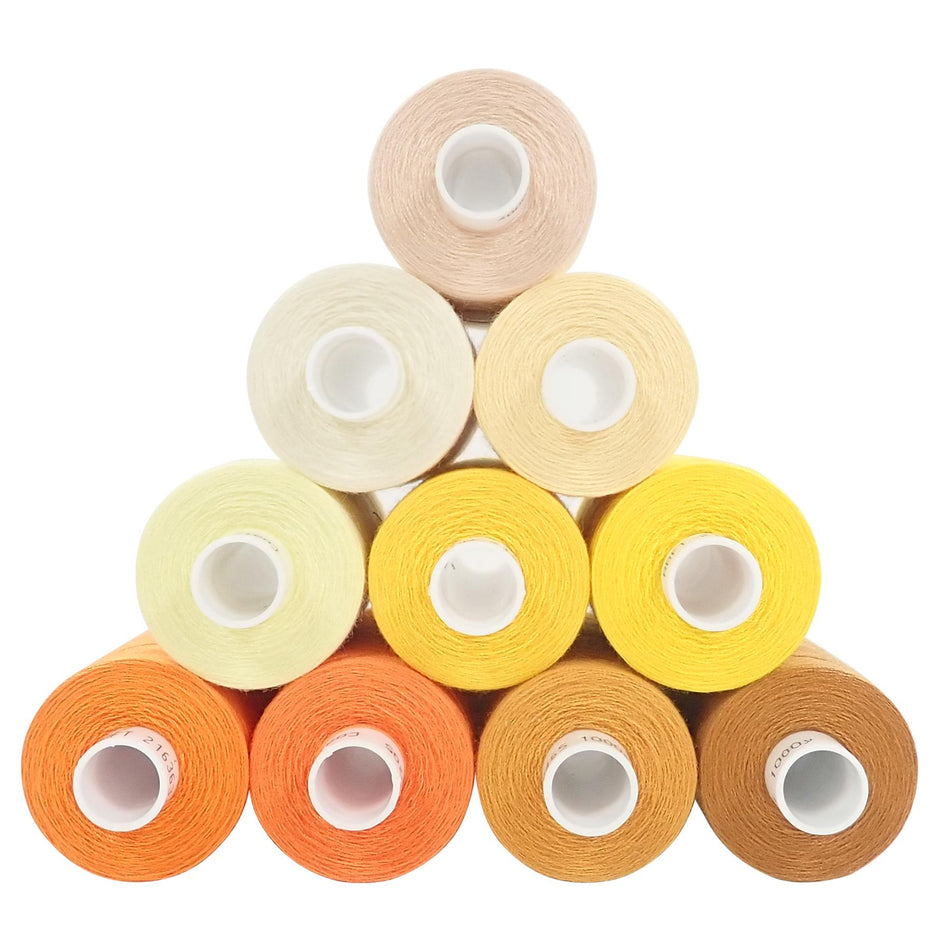 Assorted Yellows Spun Polyester Sewing Thread - 1000M, Set of 10