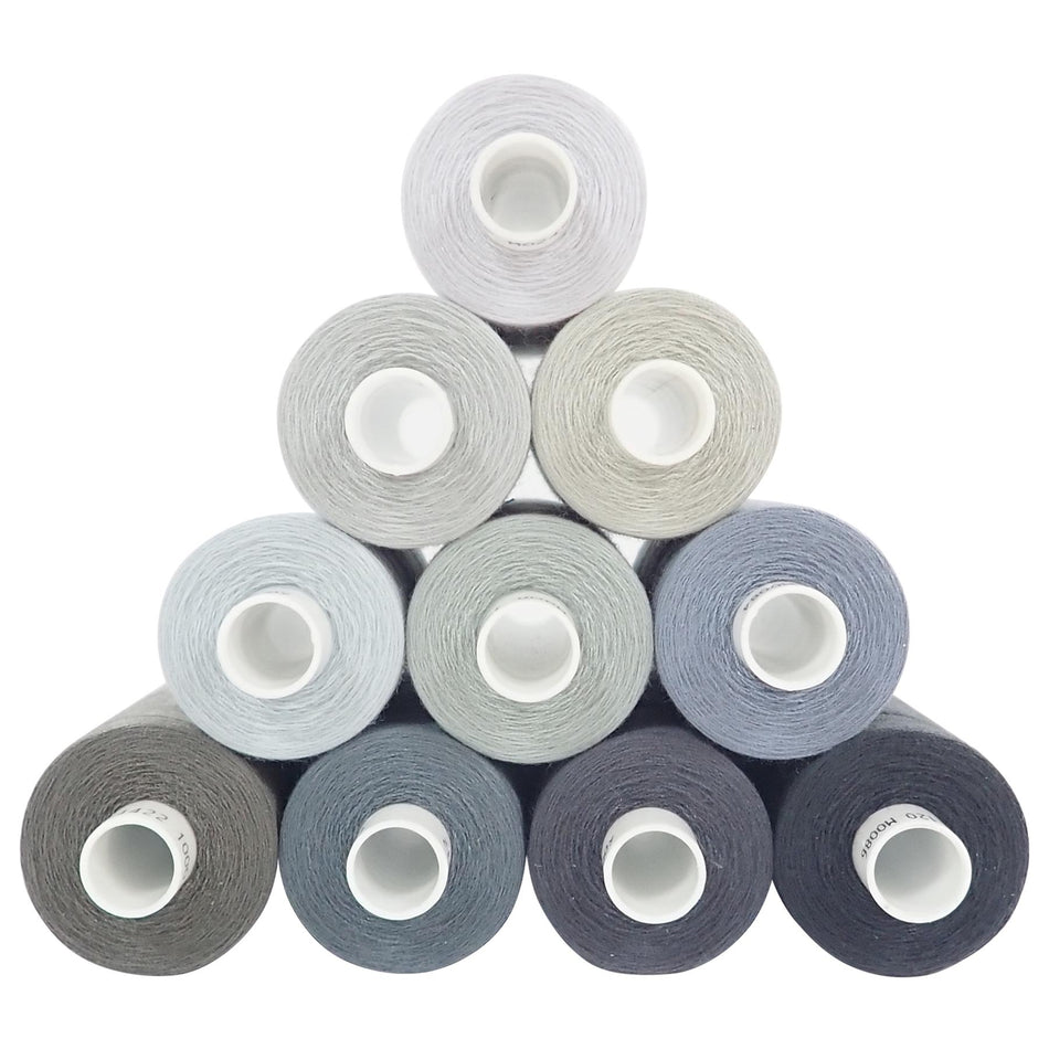 Assorted Grays Spun Polyester Sewing Thread - 1000M, Set of 10