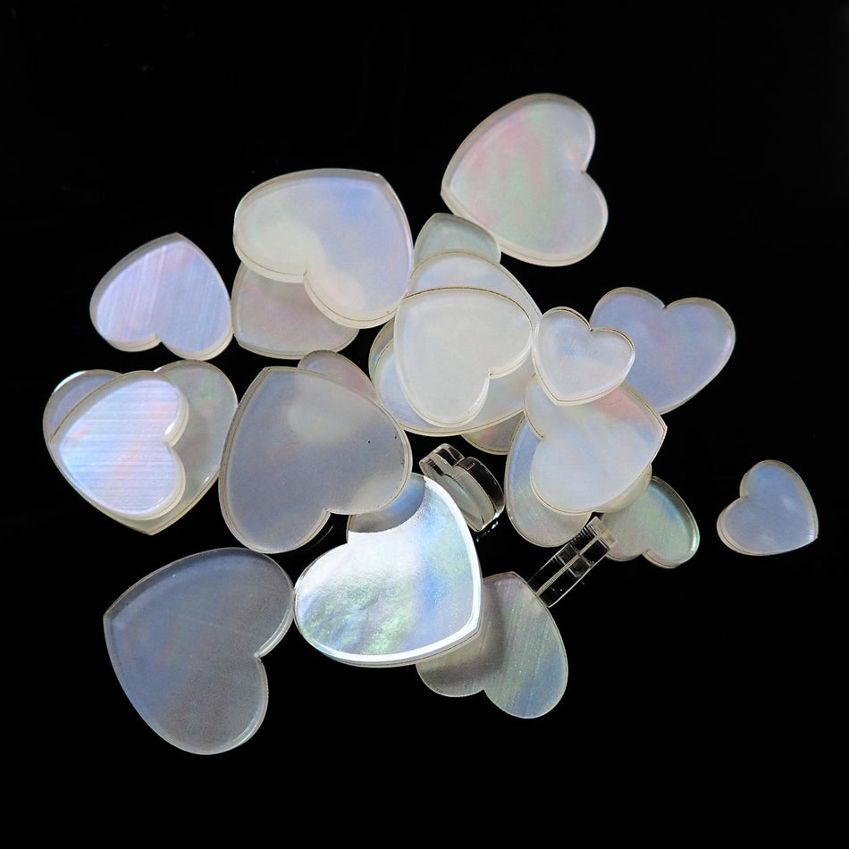 Mother of Pearl Laminated Celluloid Jewellery Making Shapes - 10-20mm, Set of 24, Hearts