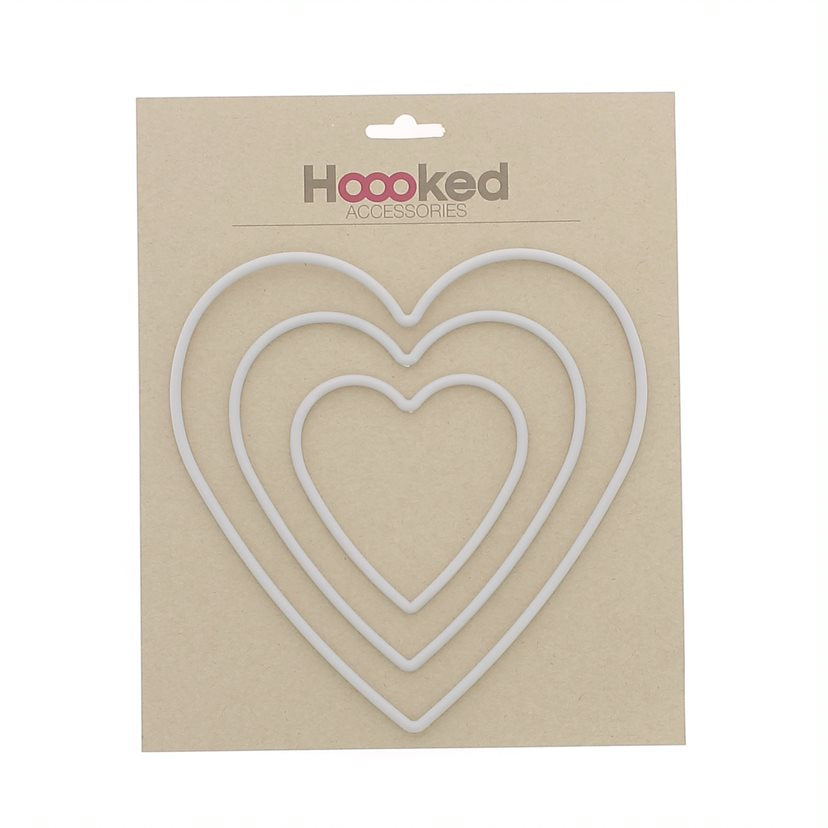 RE070 Recycled Plastic Frame Plastic Macrame Hearts - 10Cm, 15Cm and 20Cm, Pack of 3