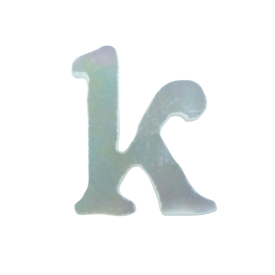 White Mother of Pearl Level 14 Druid Letter Inlay Lower Case K - ~15mm, Lower Case K