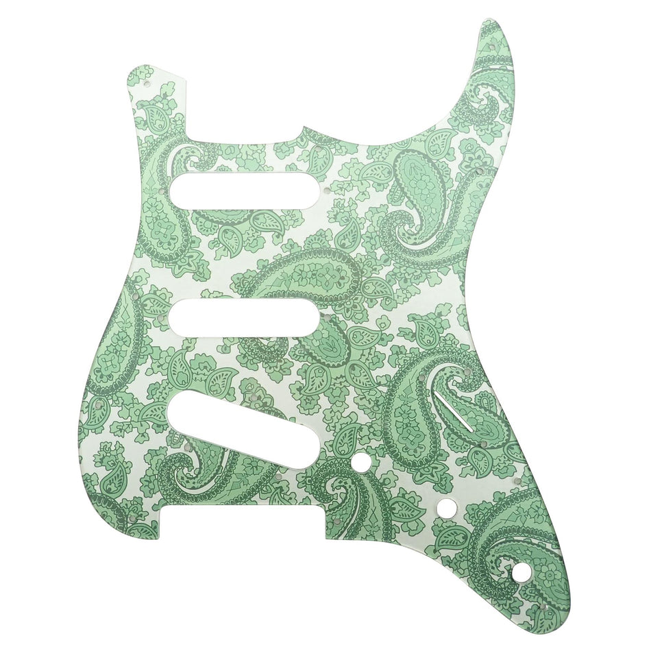 Mint Green Backed Racing Green Paisley Acrylic Stratocaster 11 Hole Guitar Pickguard