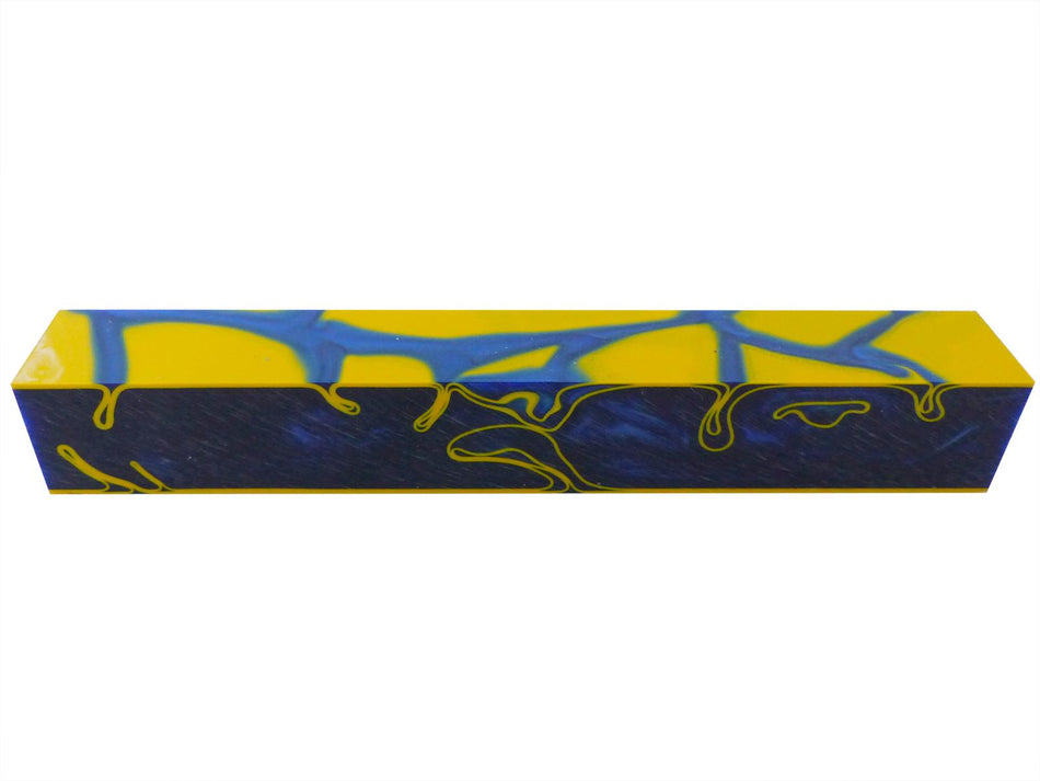 Kirinite Royal Pearl Blue/Yellow Abstract Kirinite Acrylic Pen Blank - 150x20x20mm, 6x3/4x3/4"