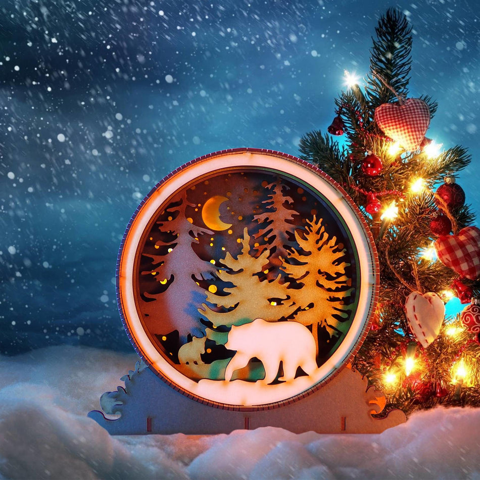 [Hurley & Smyth] Backlit 3D Polar Bear Scene Christmas Ornament (Large)