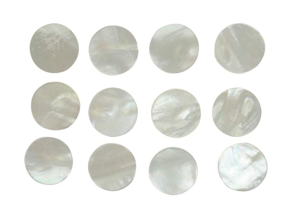 White Mother of Pearl Flat Shell Blanks - 15x15x1.5mm, Pack of 12, Circle