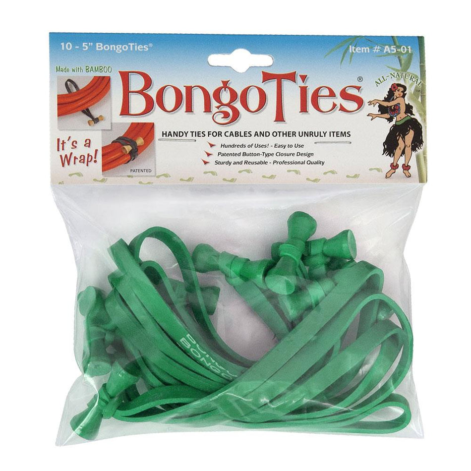 A501G All-Green Bongo Ties - 5", Pack of 10