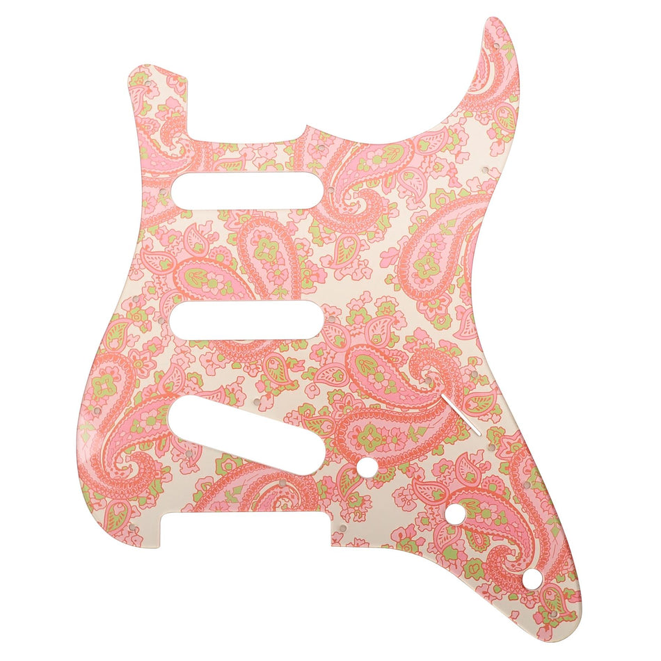 Pearl Gold Backed Pink Paisley Acrylic Stratocaster 11 Hole Guitar Pickguard