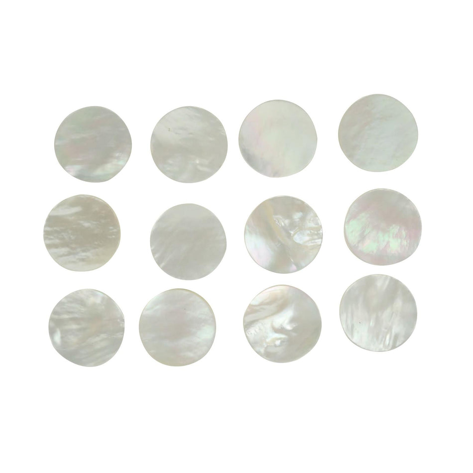 White Mother of Pearl Natural Curve Shell Blanks - 25mm, Pack of 12, Circle