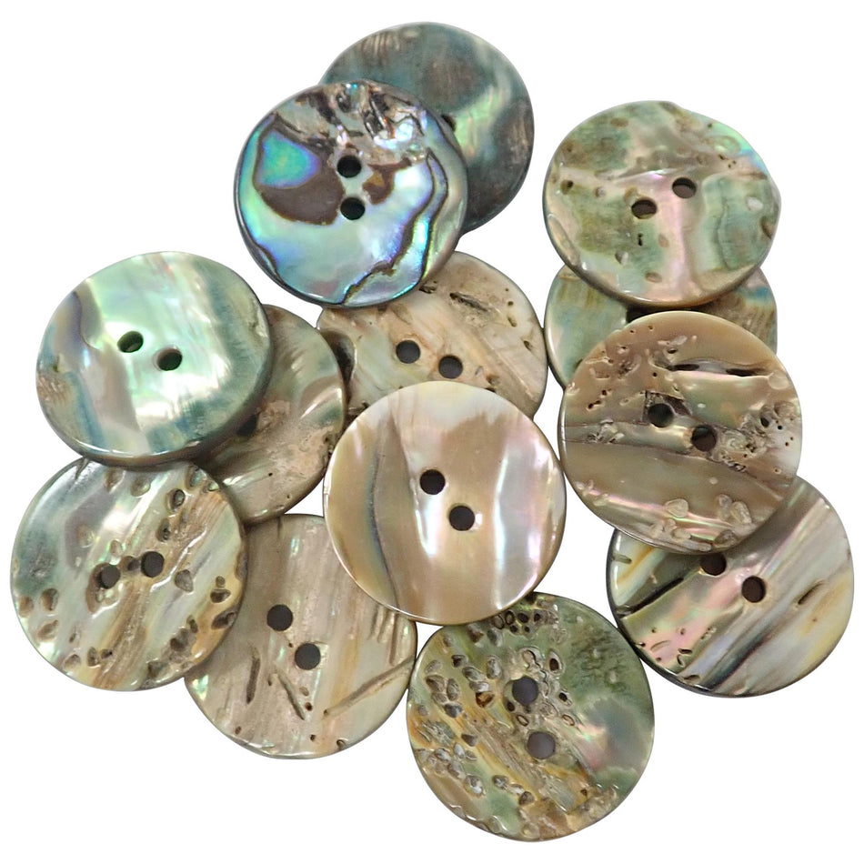 Paua Abalone Shell Button - 15x15x2mm, 12, Circle