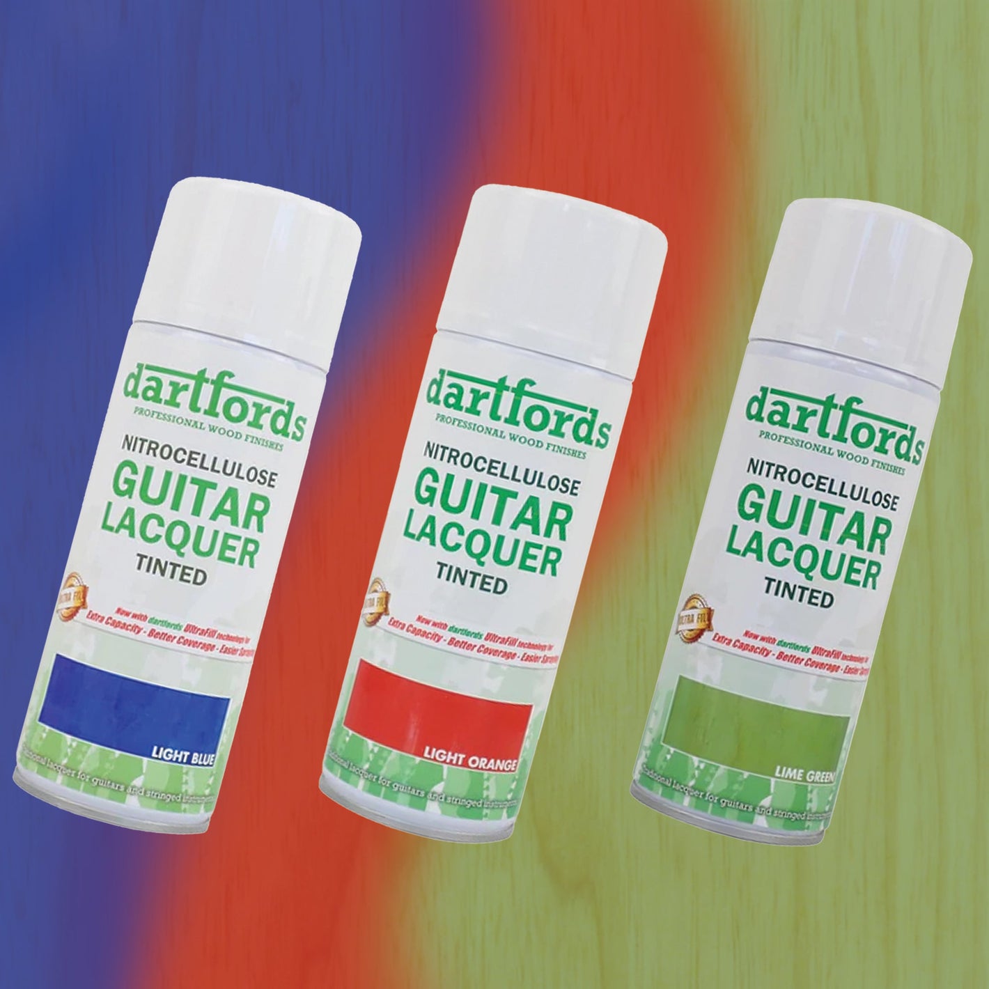 Selection of nitrocellulose lacquer products in tins and aerosols