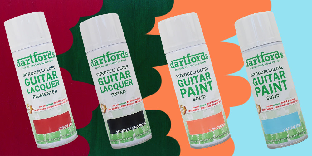 Selection of nitrocellulose guitar paint aerosol cans