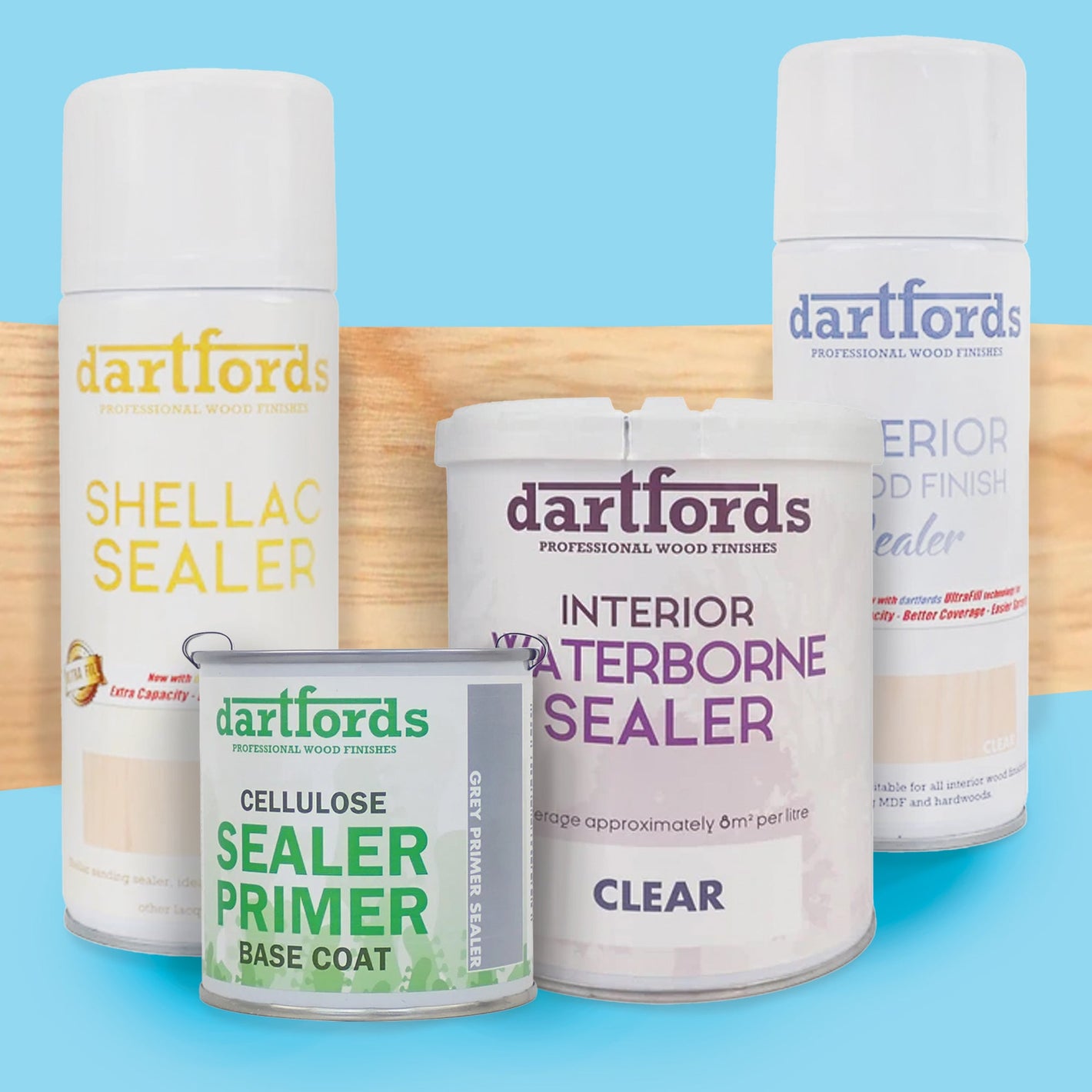 Tins of primer and sanding sealer for surface preparation