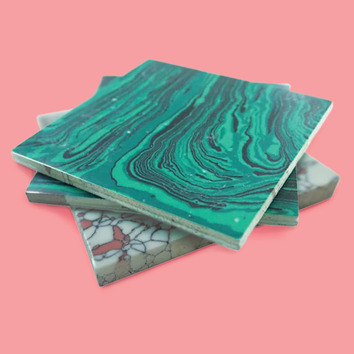 Reconstituted stone material blanks in mixed colours and patterns