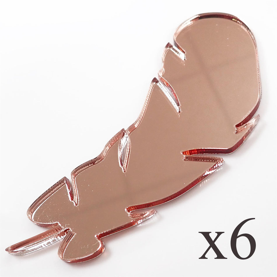 Rose Gold Mirror Cast Acrylic Feather Decorations, 100mm (Style 2) (Pack of 4)