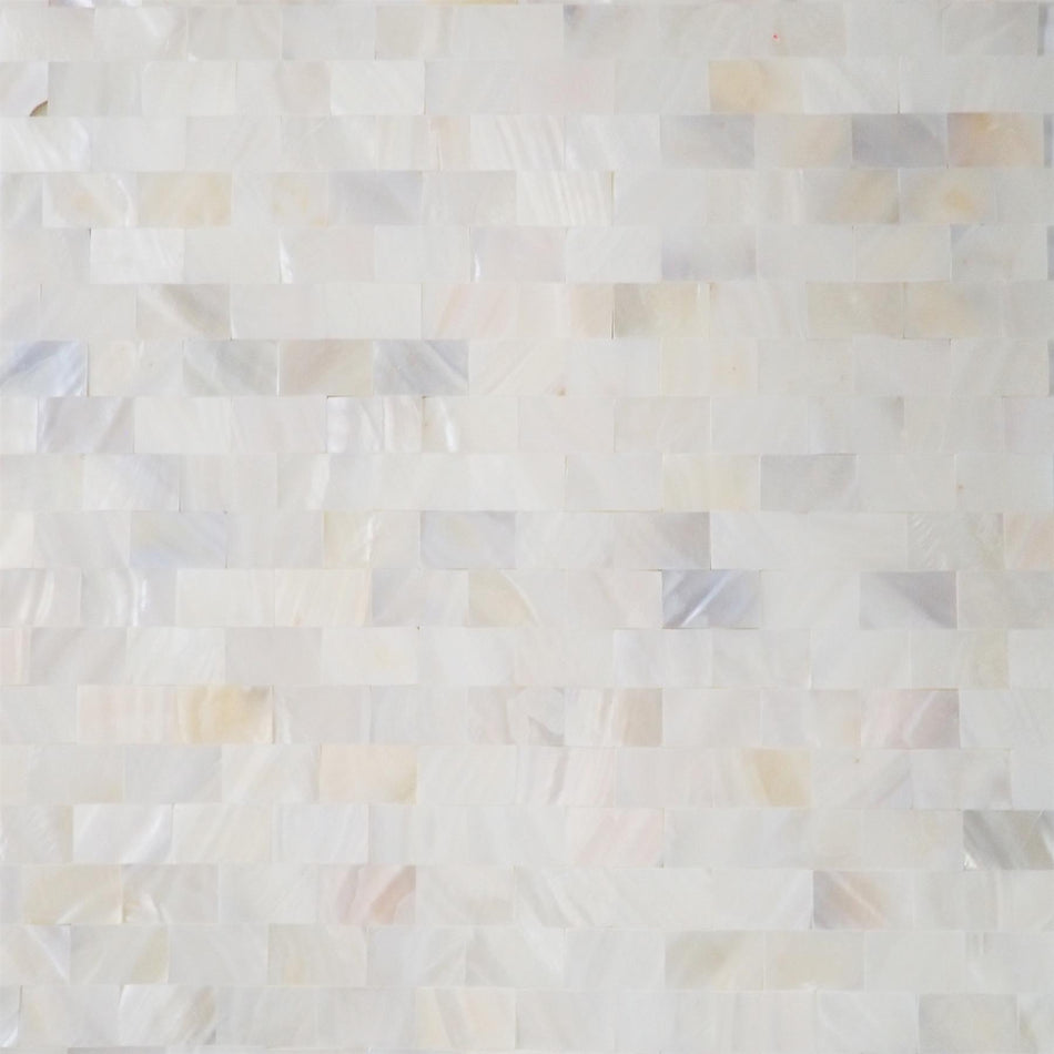 White Mother of Pearl Brick Gapless Mosaic Tile - 288x300mm, Mesh Backing