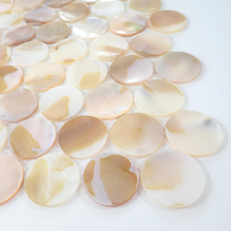 Natural Mother of Pearl Round Mosaic Tiles - 285x298x2mm, Pack of 4, Mesh Backing