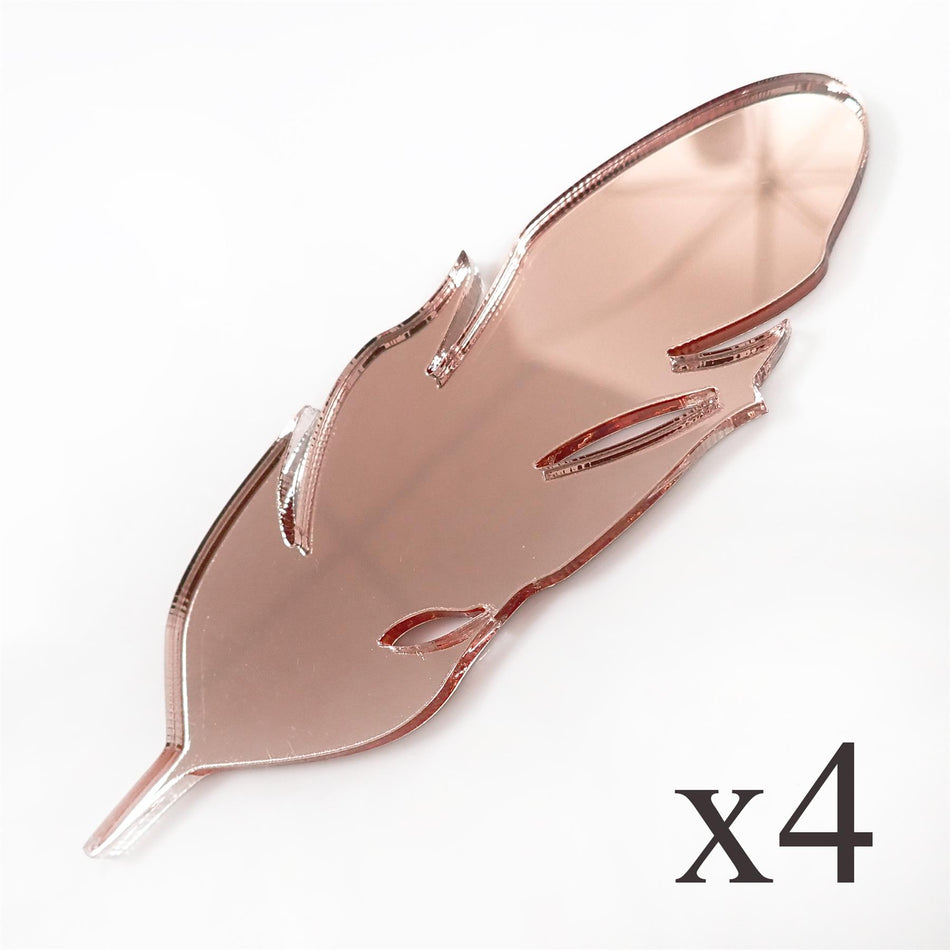 Rose Gold Mirror Cast Acrylic Feather Decorations, 100mm (Style 3) (Pack of 4)
