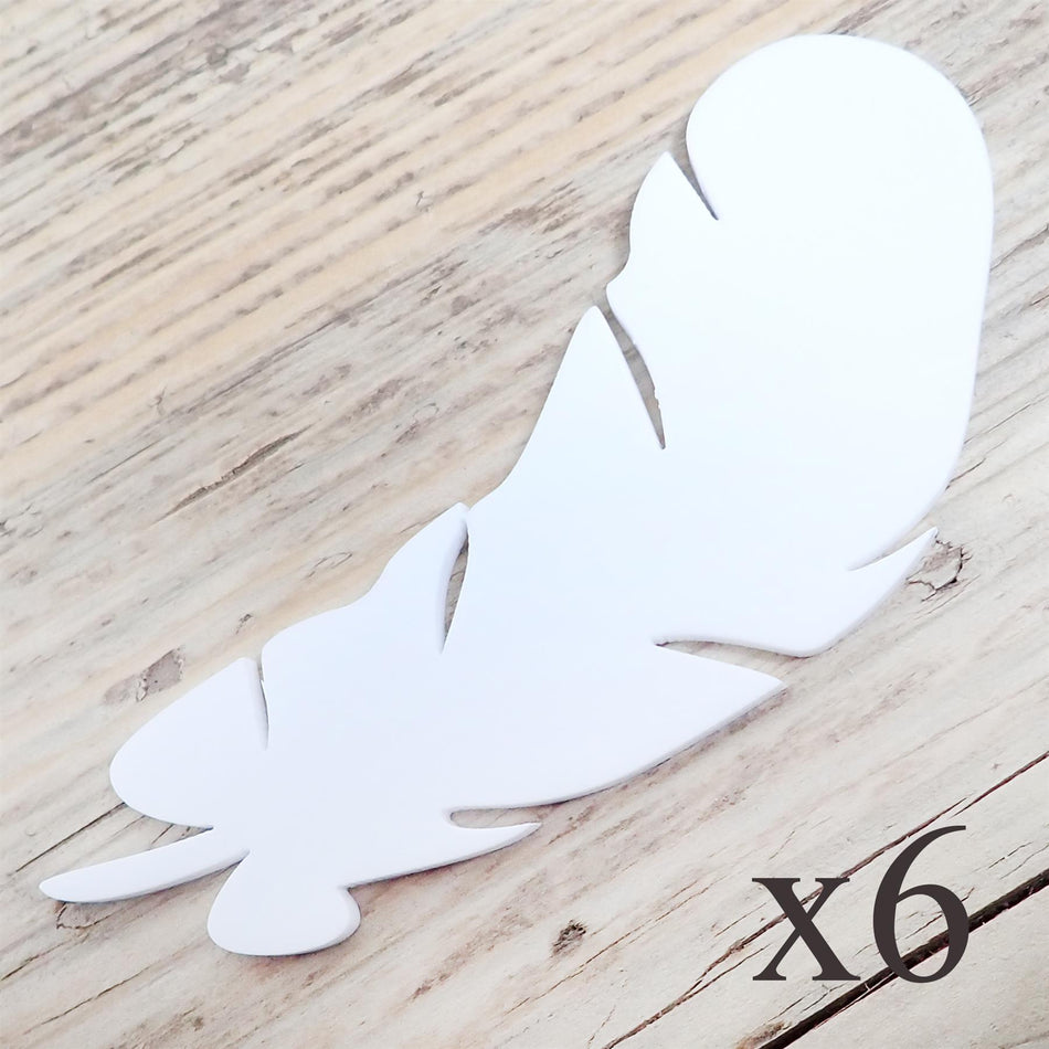 White Acrylic Feather Decorations, 100mm (Style 2) (Pack of 4)