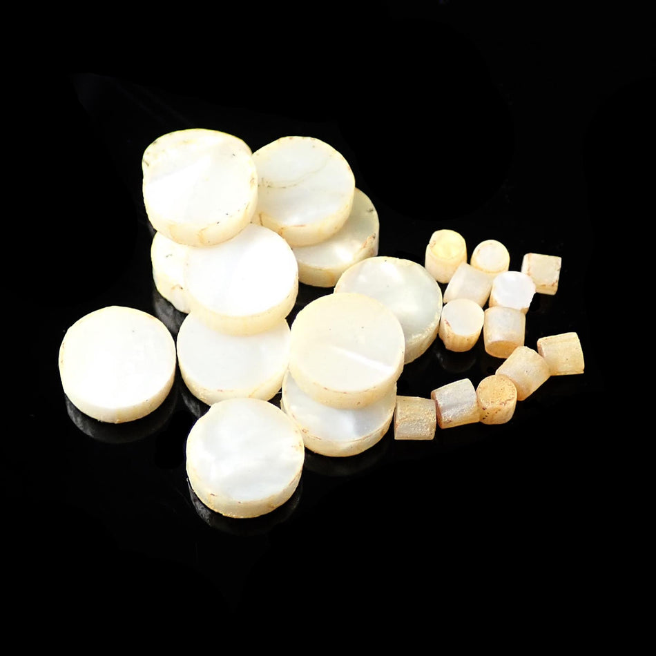 White Large Pattern Pearloid Celluloid Dot Guitar Fretmarker Inlay Set - 12Pcs 6mm & 12Pcs 2mm, Pack of 24, Circle