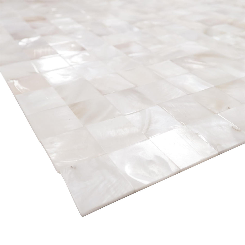 White Mother of Pearl Gapless Metro Mosaic Tiles - 300x300mm, Pack of 11, Mesh Backing