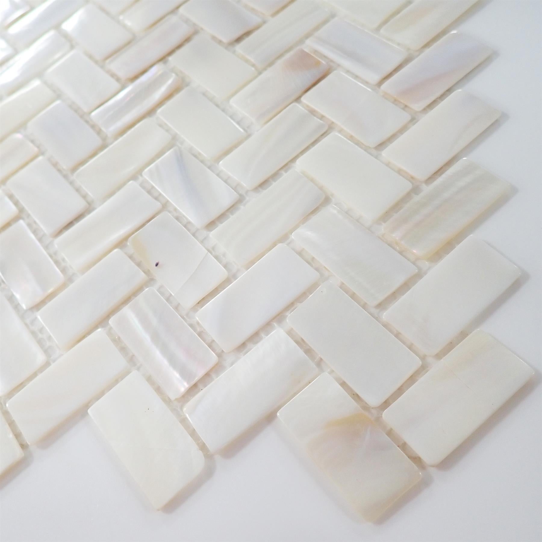 White Mother of Pearl Herringbone Mosaic Tile - 270x287mm, Mesh Backin ...