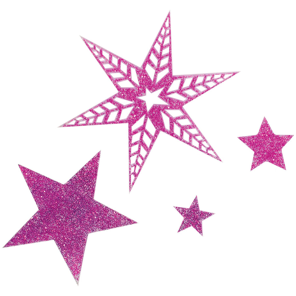 Magenta Sparkle Acrylic Stars Decoration - Set of 32