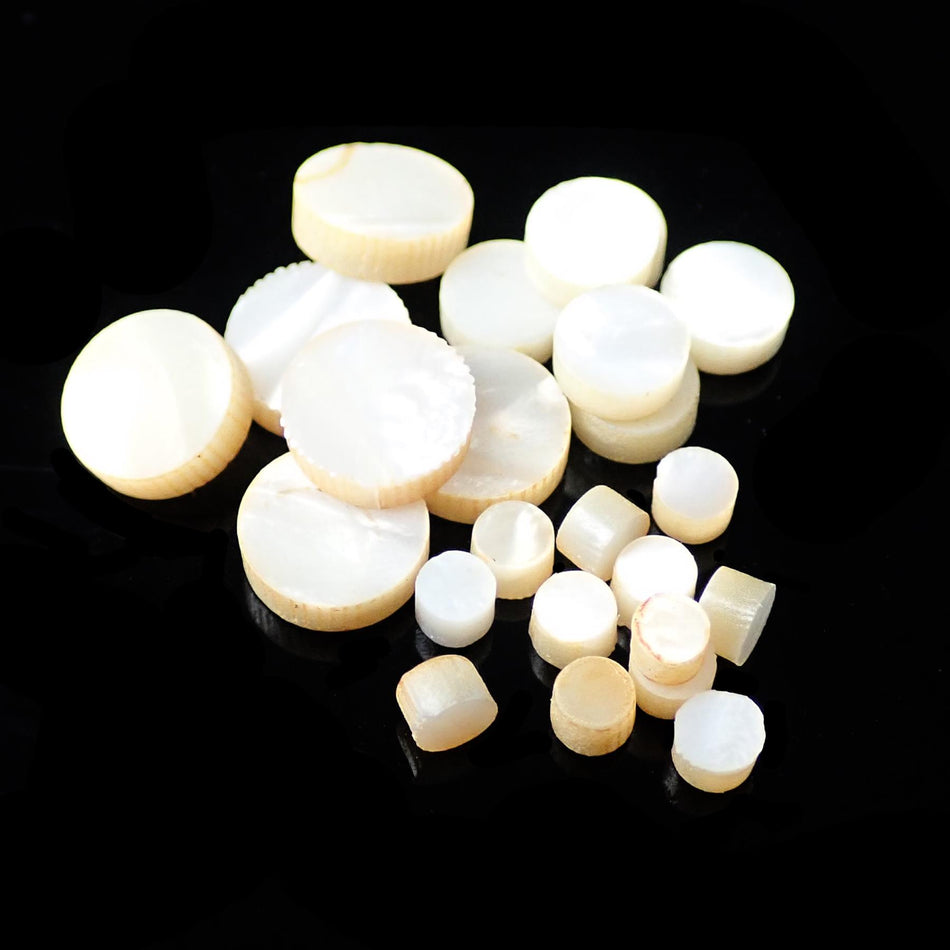 White Large Pattern Pearloid Celluloid Dot Guitar Fretmarker Inlay Set - 6Pcs 7mm & 6Pcs 5mm & 12Pcs 3mm, Pack of 24, Circle
