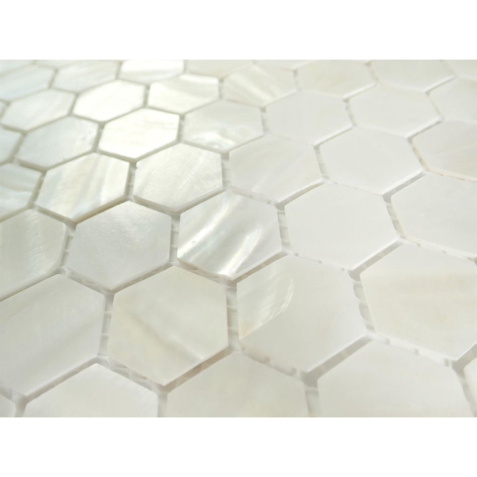 White Hexagon Mosaic Mother of Pearl Tile - Sample, Mesh Backing