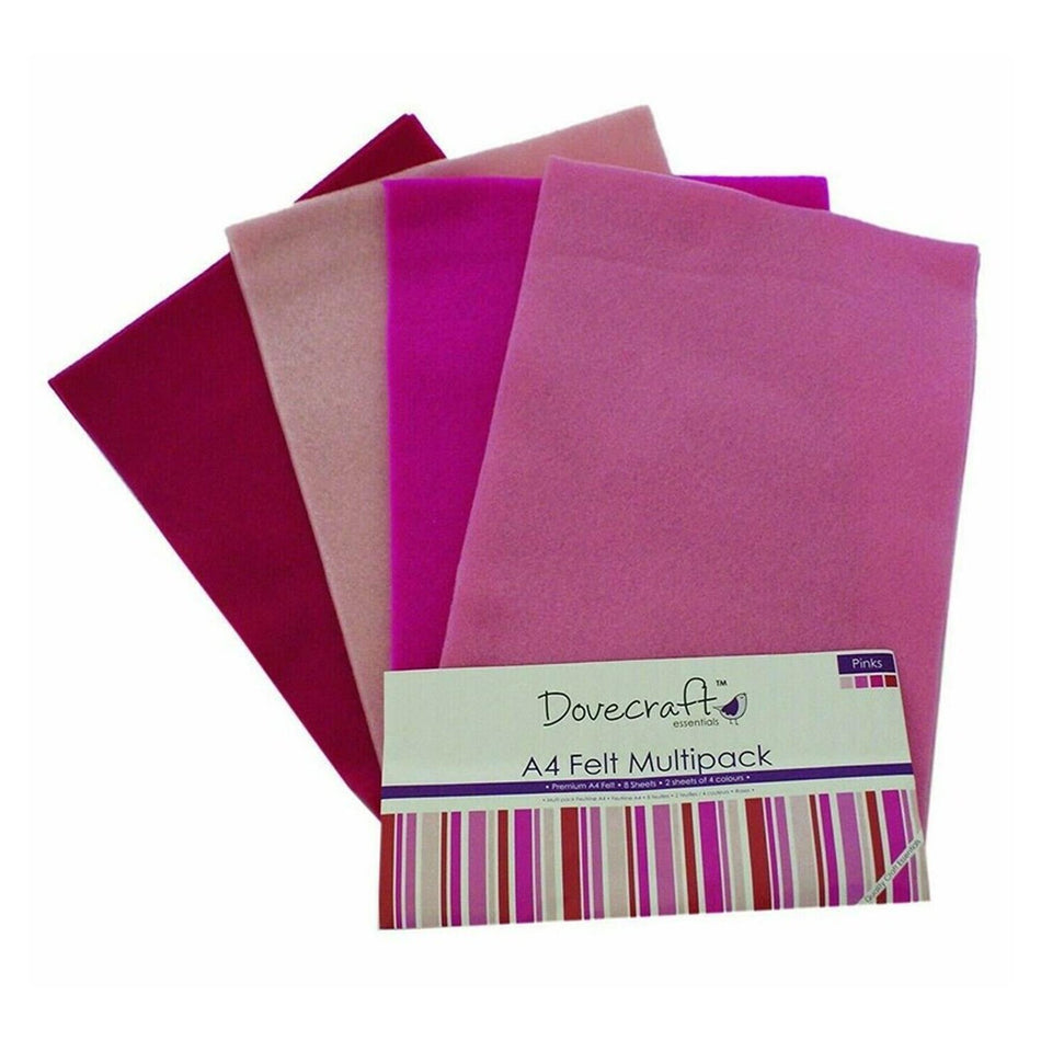 DCFL018 Essentials Pink Craft Felt - A4, Pack of 8