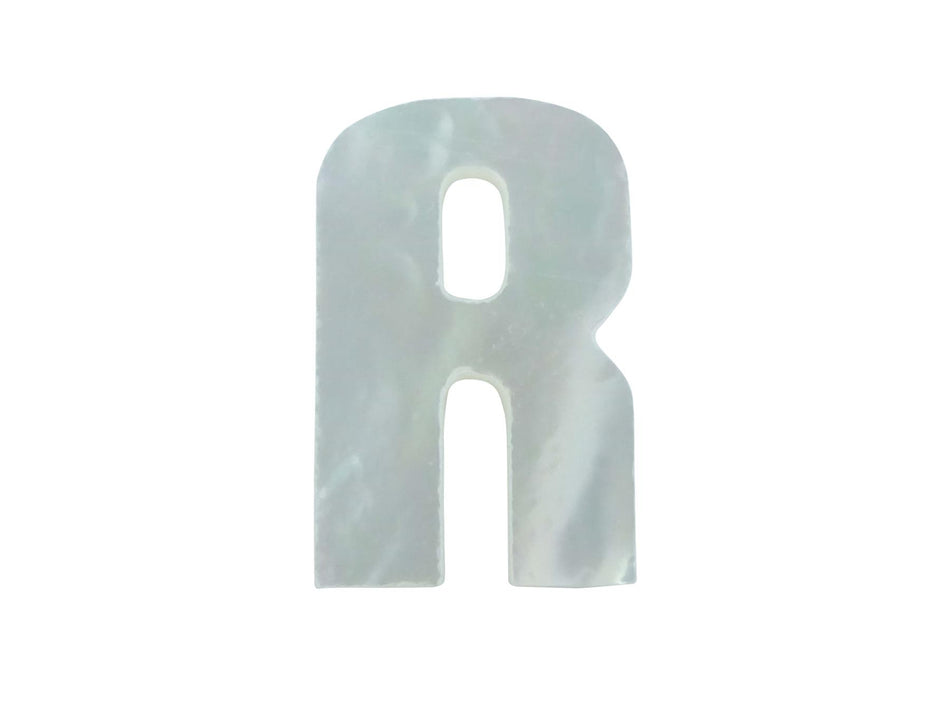 White Mother of Pearl Erte Letter Inlay Upper Case R - ~15mm, Upper Case R