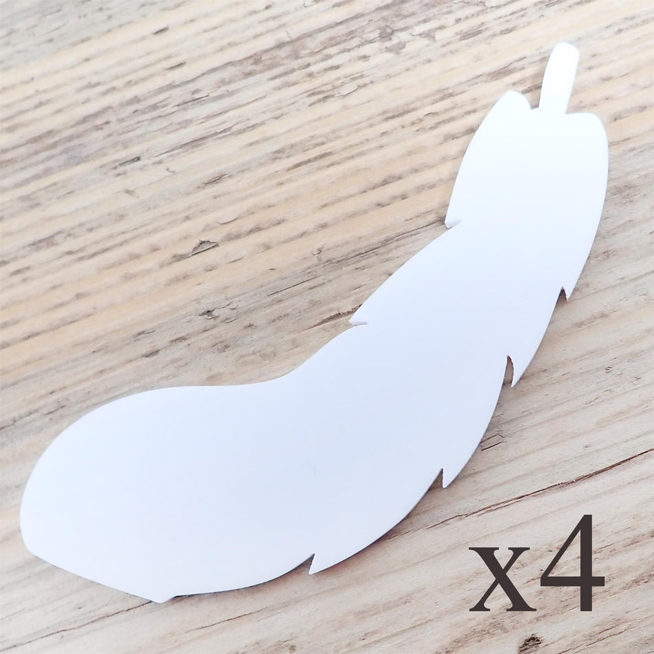 White Acrylic Feather Decorations, 100mm (Style 4) (Pack of 4)