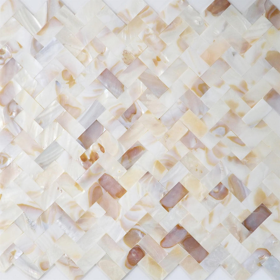 Natural Mother of Pearl Herringbone Gapless Mosaic Tile - 280x300mm, Mesh Backing