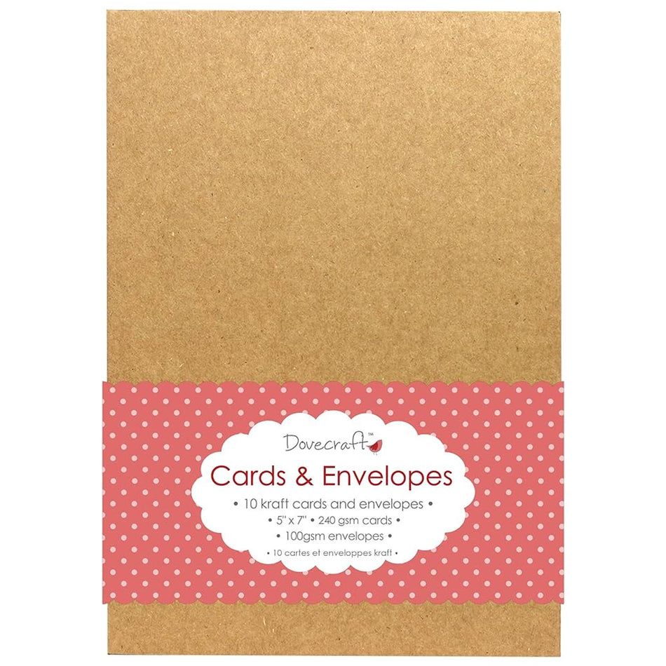 Kraft Cards and Envelopes - 5x7", Pack of 10
