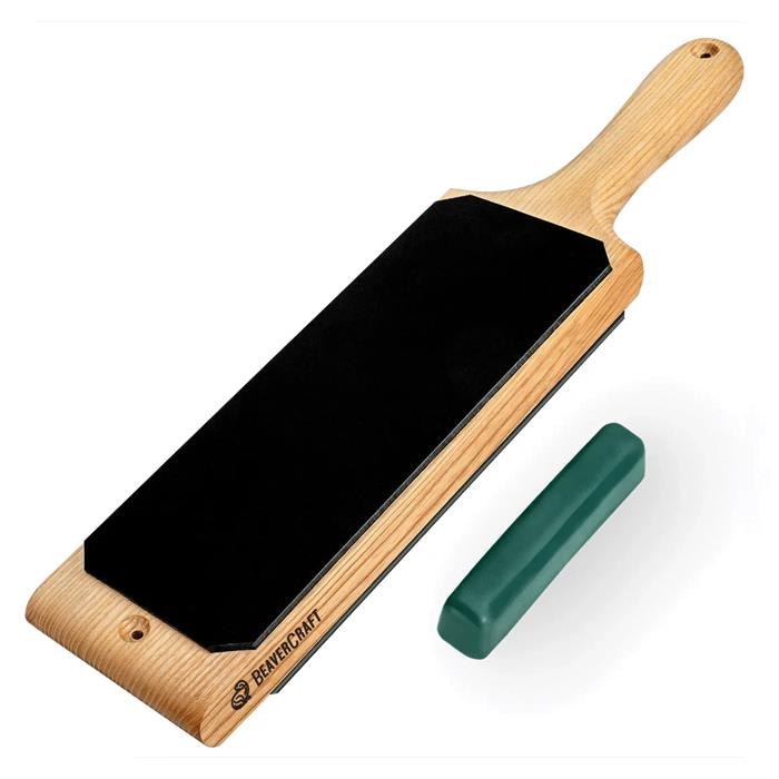 LS1P1 Dual-Sided Leather Paddle Strop with P01 Polishing Compound