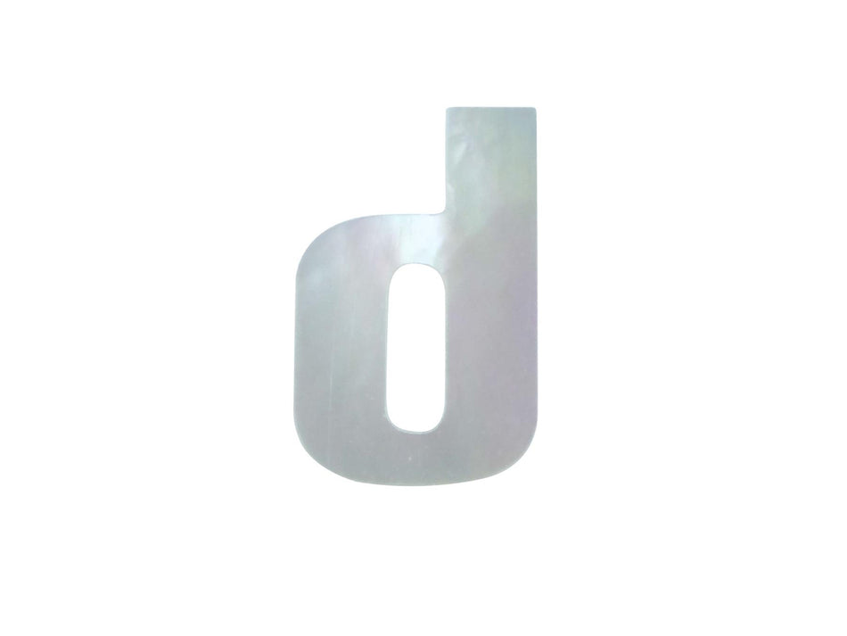White Mother of Pearl Erte Letter Inlay Lower Case D - ~15mm, Lower Case D
