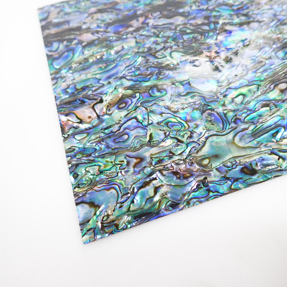 Green Abalone Varnished Laminate Shell Veneer - 240x140x0.3mm, Black Coated Backing