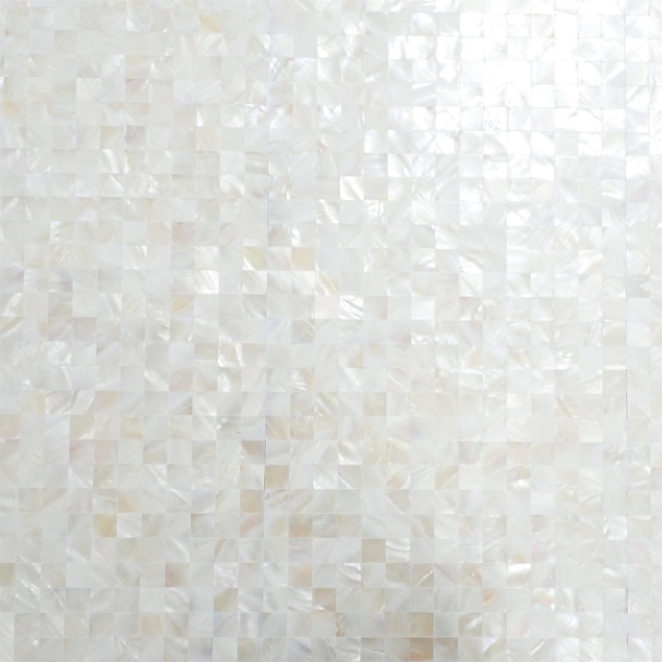 White Mother of Pearl Gapless Square Mosaic Tiles - 300x300mm, 1 Square Metre, Pack of 11, Self-Adhesive Backing