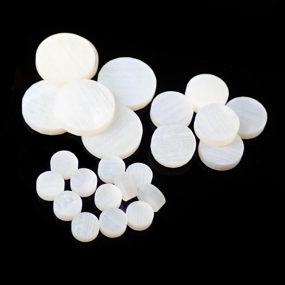 White Mother of Pearl Dot Guitar Fretmarker Inlay Set - 6Pcs 7mm & 6Pcs 5mm & 12Pcs 3mm, Pack of 24, Circle
