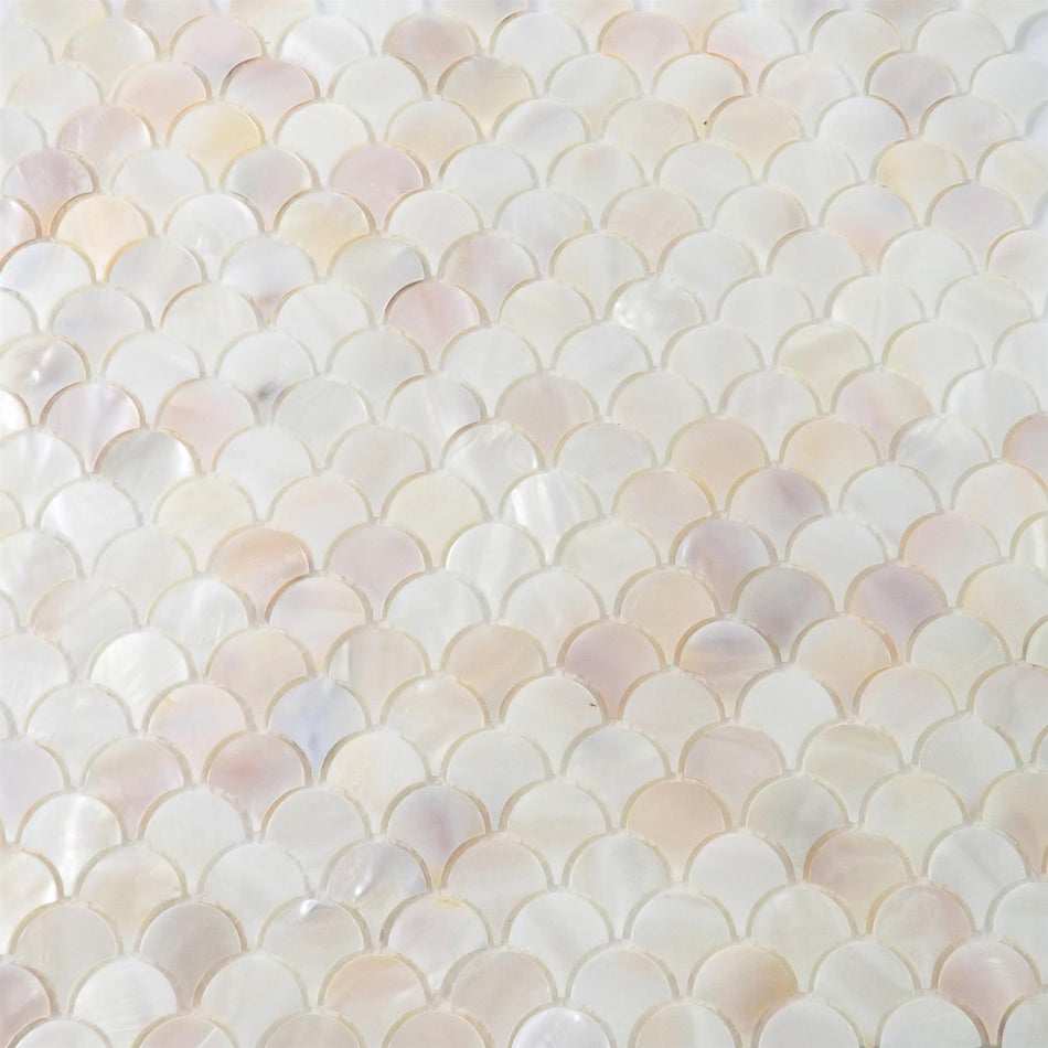 White Mother of Pearl Fan Mosaic Tile - 300x300mm, Mesh Backing