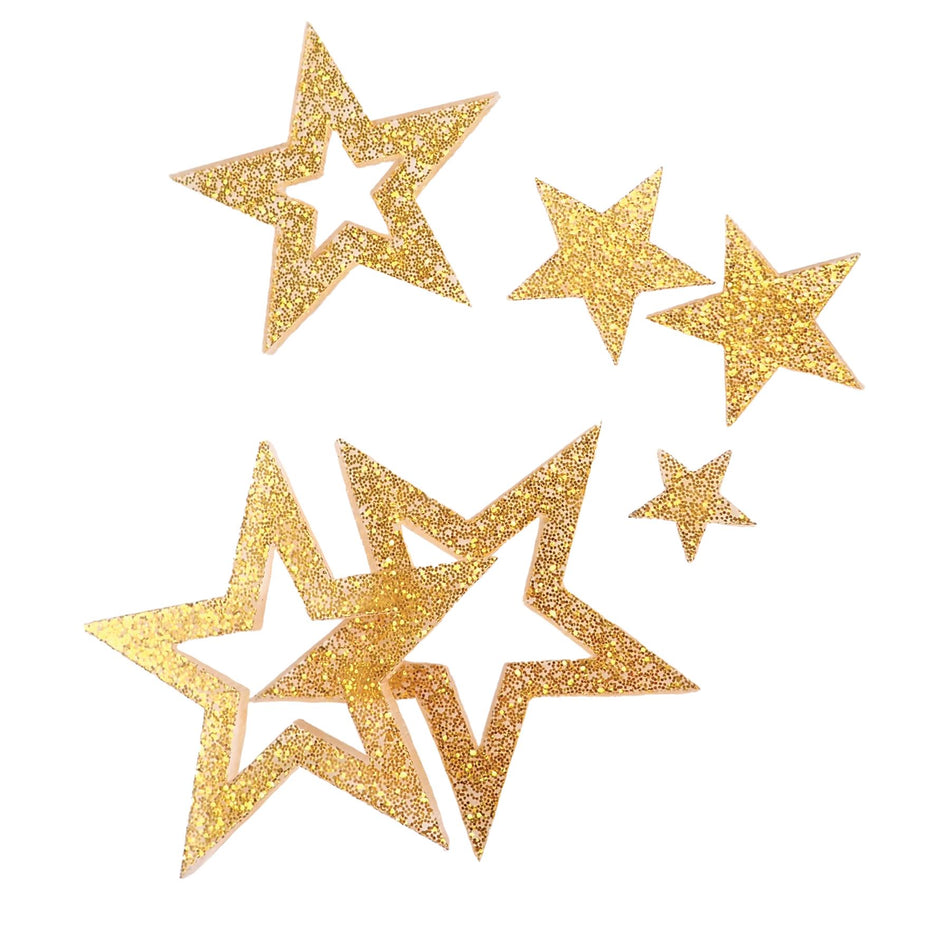 Gold Sparkle Acrylic Stars Decoration - 16-53mm, Set of 40